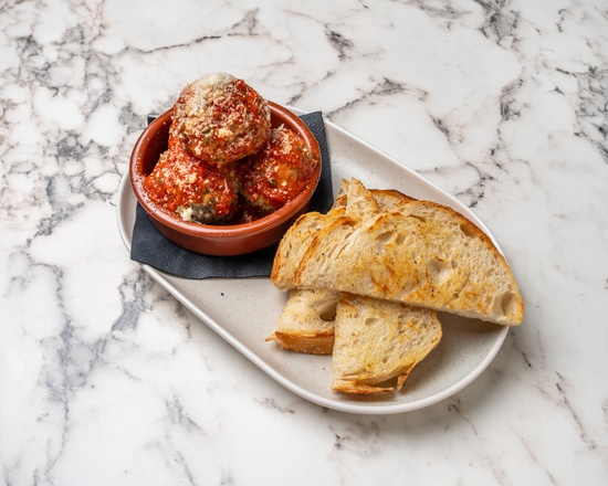Home-style Italian meatballs with grilled sourdough